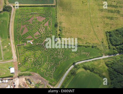 Labyrinthe de maïs pour célébrer le lancement de l'auteur, Julia Donaldson's 'Les épouvantails'' Mariage livre, Staffordshire, Royaume-Uni - vue aérienne Banque D'Images