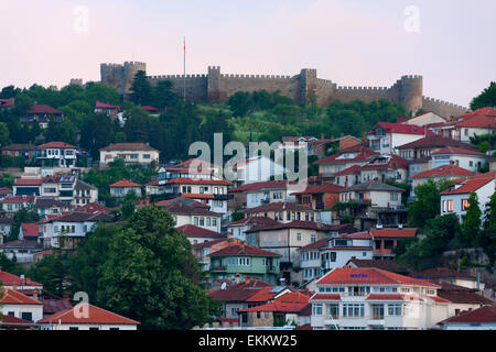 Tsar Samuil la forteresse avec la ville d'Ohrid, Ohrid, République de Macédoine Banque D'Images