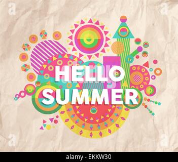 Hello summer colorful typographie de l'affiche. La motivation d'inspiration design devis. Idéal pour les vacances et vacances campagne marketing Illustration de Vecteur