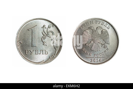 Les deux côtés d'une pièce de monnaie rouble russe isolated on white with clipping path Banque D'Images