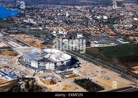 Vue aerienne stade des Lumieres - 07.04.2015 - Nouveau Stade de Lyon en construction a Decines Charpieu.Photo : Jean Michel Bancet/Icon Sport Banque D'Images