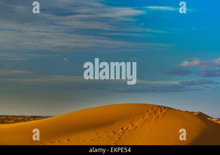Lever du soleil sur les dunes de l'Erg Chebbi, Merzouga, Maroc Banque D'Images