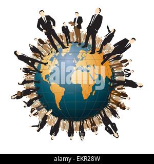 Les gens d'affaires sont debout sur un globe terrestre. Vector illustration Illustration de Vecteur