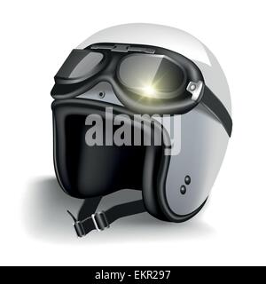 Moto Retro Casque avec lunettes. Isolé sur blanc. Vector illustration Illustration de Vecteur