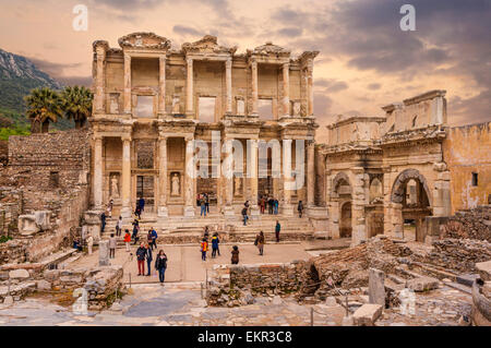 Bibliothèque de Celsus à Éphèse, Selçuk, İzmir Province, Région de l'Egée, la Turquie Banque D'Images