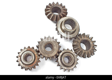 Old metal cogs isolated on white Banque D'Images