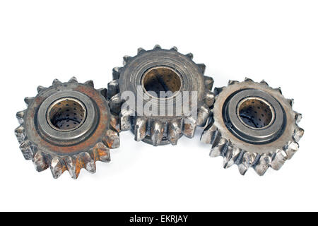 Old metal cogs isolated on white Banque D'Images