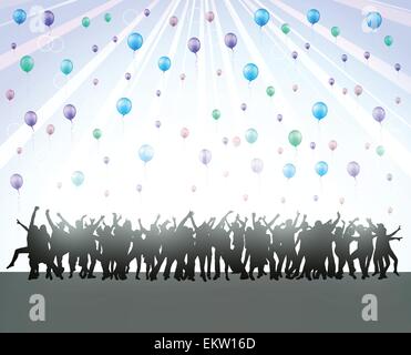 Silhouettes de gens heureux dansant ensemble design Illustration de Vecteur