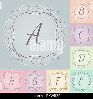 Ensemble de monogrammes 3d style dessiné à la main avec des cadres colorés Banque D'Images