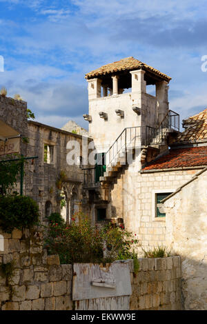 Tour de Marco Polo dans la vieille ville de Korcula sur la côte dalmate de la Croatie Banque D'Images