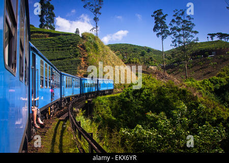 Train de Kandy à Nuwara Eliya parmi les plantations de thé dans les hautes terres du Sri Lanka Banque D'Images