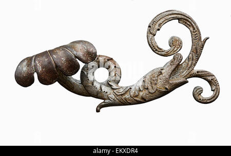 Détail d'une porte en fer avec la poignée, isolé sur fond blanc Banque D'Images