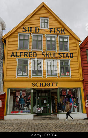 Le fameux Bryggen Hanseatic / Allemand Warf, Bryggen à Bergen, Norvège. Banque D'Images