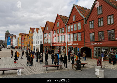 Le fameux Bryggen Hanseatic / Allemand Warf, Bryggen à Bergen, Norvège. Banque D'Images