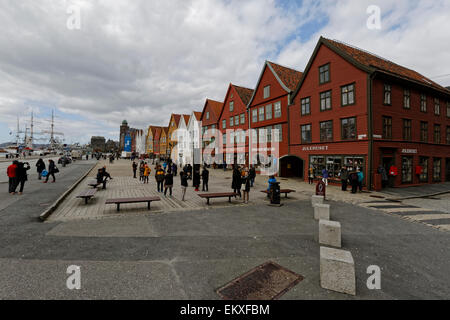 Le fameux Bryggen Hanseatic / Allemand Warf, Bryggen à Bergen, Norvège. Banque D'Images