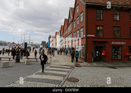 Le fameux Bryggen Hanseatic / Allemand Warf, Bryggen à Bergen, Norvège. Banque D'Images