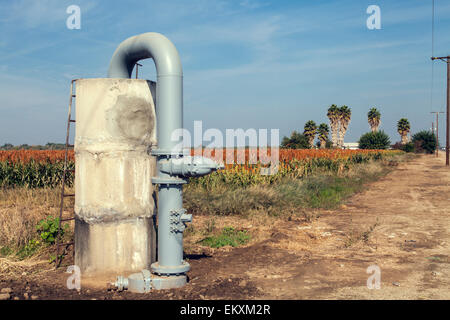 Ainsi l'eau souterraine et château d'eau pour l'irrigation des cultures. Porterville, comté de Tulare, Vallée de San Joaquin, en Californie, USA Banque D'Images