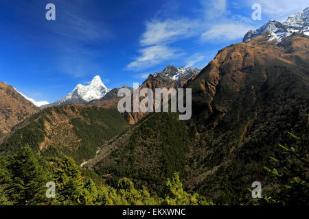 L'Ama Dablam enneigés des montagnes, sur le camp de base de l'Everest trek, Site du patrimoine mondial de l'UNESCO, le parc national de Sagarmatha, Solu-Khumb Banque D'Images