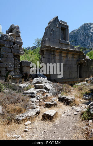 Reste bien préservé de la vaste salle de sport et bain. Termessos, sud de la Turquie. Banque D'Images