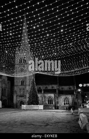 Lumières de Noël à l'Église ; Durham, Angleterre Banque D'Images