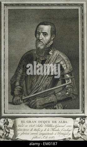 Fernando Álvarez de Toledo y Pimentel (1507-1582). 3ème duc d'Alba. Gouverneur de Milan, vice-roi de Naples, gouverneur des Pays-Bas et le 1er vice-roi du Portugal et l'Algarves. La gravure. Portrait. Banque D'Images