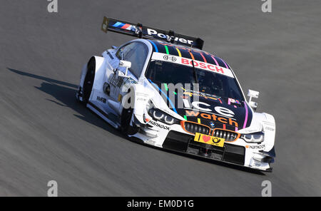 Oscherleben, Allemagne. 14 avr, 2015. Pilote de course allemand Marco Wittmann de BMW Team RMG en action au cours de l'essai de conduite pour le DTM 2015 allemand de voitures de tourisme (2015) Maîtrise en Oscherleben, Allemagne, 14 avril 2015. Photo : Jens Wolf/dpa/Alamy Live News Banque D'Images