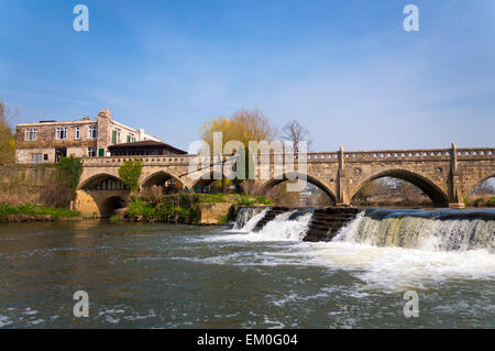 Pont à péage et weir sur la rivière Avon à Bathampton Banque D'Images