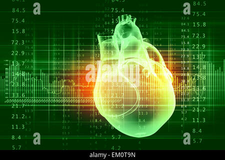 Image virtuelle de coeur humain avec cardiogramme Banque D'Images