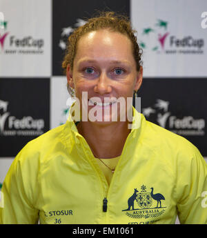 Den Bosch, aux Pays-Bas. 15 avril, 2015. Fedcup Netherlands-Australia Maaspoort, Samantha Stosur, (AUS) Photo : Tennisimages/Henk Koster Crédit : Henk Koster/Alamy Live News Banque D'Images