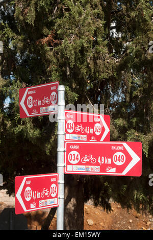 Türkei, Provinz Mugla, Bozburun-Halbinsel Fahrradwegweiser, Banque D'Images