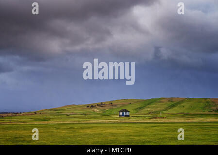 Les nuages de tempête sur le golf à Bouaye dans la région de East Lothian, Ecosse. L'emplacement pour les Écossais de 2015 Ouverte. Banque D'Images