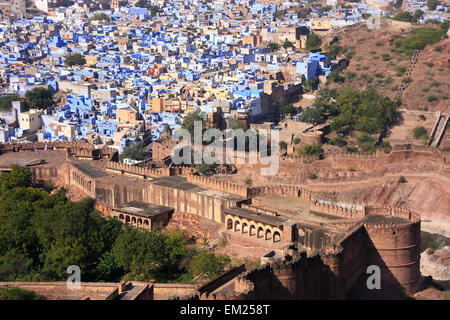 Jodhpur ville vue de Fort Mehrangarh, Rajasthan, Inde Banque D'Images