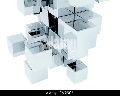 Cubes métalliques sur fond blanc image générée numériquement. Banque D'Images