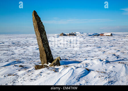 Standing Stone, Blakey Ridge, North York Moors National Park en hiver Banque D'Images