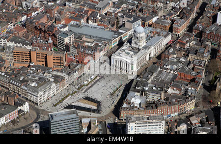 Vue aérienne de l'Hôtel de Ville et Place du marché, le centre-ville de Nottingham, Royaume-Uni Banque D'Images