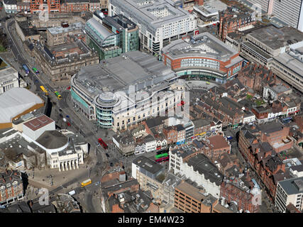 Vue aérienne de la maison d'angle et Trinity Square dans le centre-ville de Nottingham, Royaume-Uni Banque D'Images