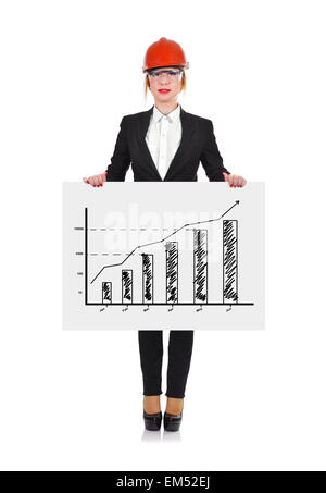 Femme ingénieur holding affiche avec drawing chart Banque D'Images