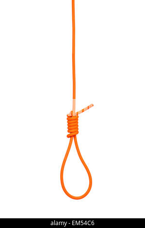 Corde suspendue sur une corde orange, isolated on white Banque D'Images