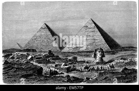 Pyramides de Gizeh avec le Sphinx Banque D'Images