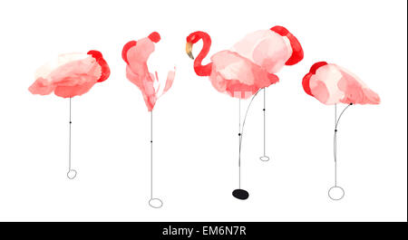 Illustration à l'aquarelle d'une rouge flamingo isolated on white Banque D'Images