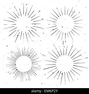Jeu de cercle vintage ray dessinés à la main, des cadres, avec un modèle d'étoile de l'espace pour votre texte, nom de société ou un slogan Illustration de Vecteur