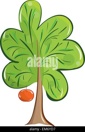 Les fruits verts vecteur arbre avec une pomme sur un fond blanc Illustration de Vecteur