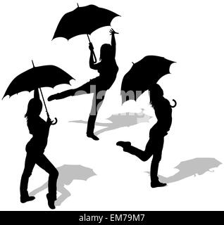 Girl Dancing Under Umbrella Illustration de Vecteur