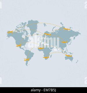 Carte de transport mondiale avec les avions format vectoriel EPS 10. Illustration de Vecteur