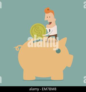 Businessman putting coins en piggy bank Illustration de Vecteur