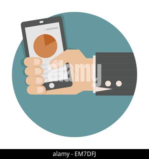 Hand holding smart phone avec succès la croissance Illustration de Vecteur