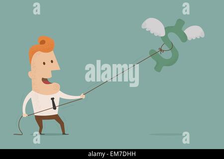 Businessman essayez d'attraper le vol de l'argent en l'air Illustration de Vecteur