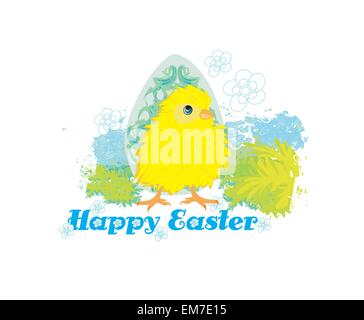 Poussin de Pâques mignon personnage,Joyeuses Pâques Carte. Illustration de Vecteur