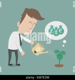 Business man watering Money Tree Illustration de Vecteur