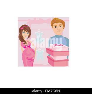 Belle femme enceinte et son mari heureux sur shopping Illustration de Vecteur